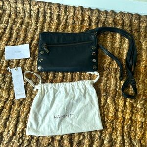 EUC black leather studded Hammitt crossbody with red interior